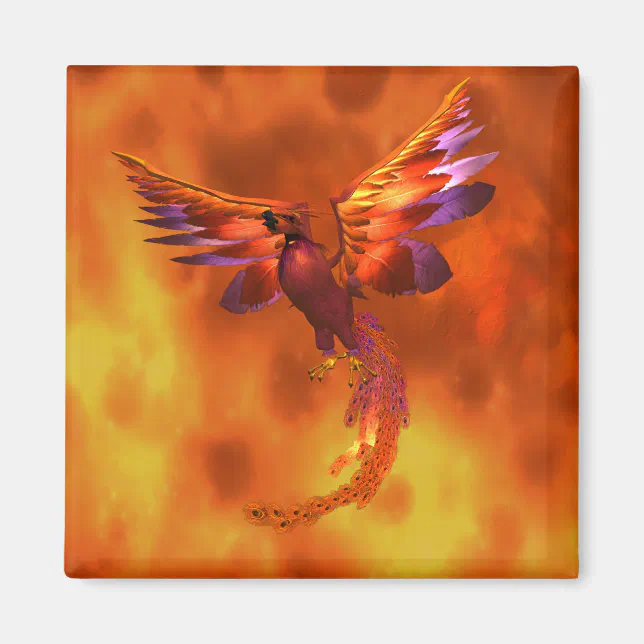 Colorful Phoenix Flying Against a Fiery Background Magnet