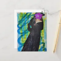Pirate Lady With Purple Flower Face Mixed Media Postcard