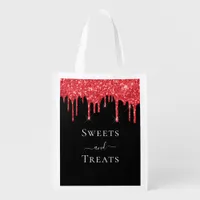 Black red glitter drips sweets Treats Halloween Grocery Bag