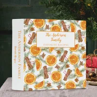 Family Recipes Christmas Citrus Orange Watercolor 3 Ring Binder