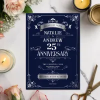 Elegant Royal Navy Silver Wedding Anniversary Foil Invitation