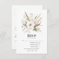 Rustic Pampas Grass White Floral Bohemian Wedding RSVP Card
