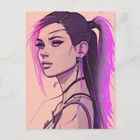 Woman synthwave-punk Postcard