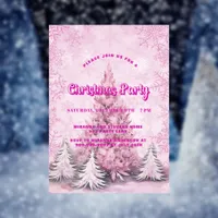 Christmas party pink tree snowflakes invitation