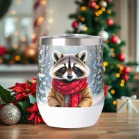 Cute Whimsical Raccoon Christmas   Thermal Wine Tumbler