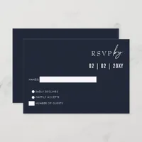  Simple Elegant Modern Navy Wedding   RSVP Card