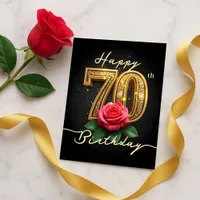 Opulent Shiny Gold 70th Birthday Rose Script  Postcard