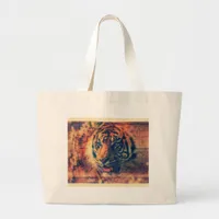 Tiger Spring Faux Wood Grunge Large Tote Bag