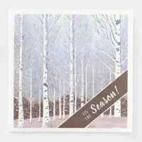 Snowy Birch Trees Christmas Dusty Blue ID1003 Paper Dinner Napkins