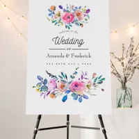 Hot-Pink Floral Vintage Wedding Welcome Foam Board