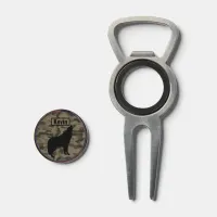 Modern Brown Camo Black Wolf Silhouette Monogram | Divot Tool