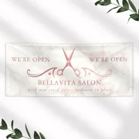 Rose Gold Scissors Marble Salon Opening Business Banner