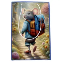 Cute mouse boy on his way to school, medium gift bag