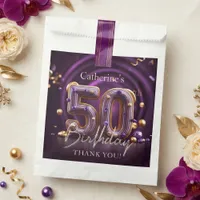Elegant Purple Gold 50th Birthday Party Thank You Favor Bag
