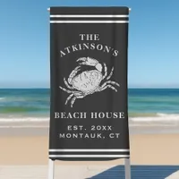 Coastal Crab Beach House Rustic Family Name Gray Towel