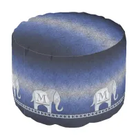 Elephant Walk Monogram Silver/Blue ID390 Pouf