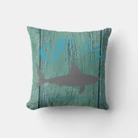 Fins Up Surf Shack Fun Great White Shark Throw Pillow