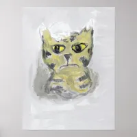 Unhappy Snow Cat Folk Art Painting Design Poster