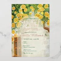 Secret Garden Enchanted Yellow Roses Bridal Shower Foil Invitation
