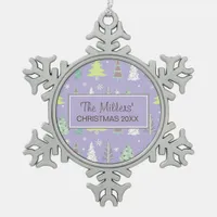 Christmas Tree Pattern Violet and Lime Green ID175 Snowflake Pewter Christmas Ornament