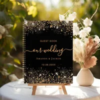 Guest book wedding black gold glitter