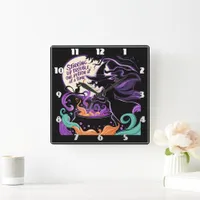 A witch brews potions under the full moon square wall clock