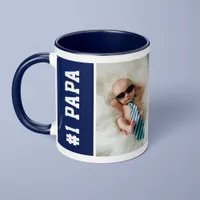 Number One Papa Navy Blue Custom 4 Photo Collage Mug