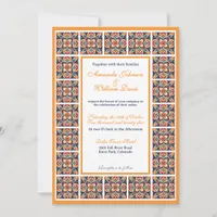 Revisited Mexican Folk Art Floral Tiles Wedding Invitation