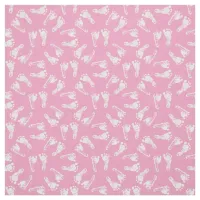 White Baby Footprint Pattern On Pink Fabric