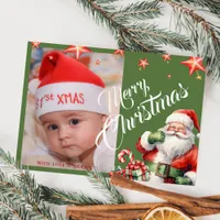 Christmas Santa Personalized Photo Green Postcard