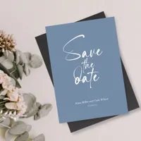 Blue Minimalist Bold Save The Date Script Invitation