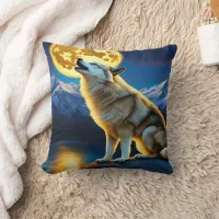 Majestic Wolf Howling Under Full Moonlight Throw Pillow