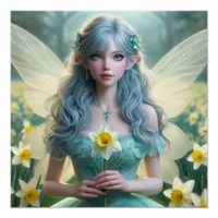 Beautiful March Fairy in Daffodils Poster