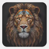 Majestic Mosaic Lion Head Square Sticker