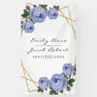 Elegant Gold Glitter Geometric Blue Floral Wedding Banner