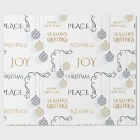 Modern Black and Gold Holiday Messages  Wrapping Paper