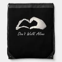 Don't Walk White Classic Skeleton Hands Hearts Drawstring Bag