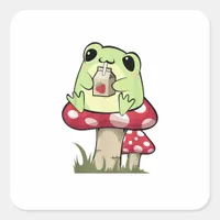 Mushroom Frog Goblincore Mycology Creative Style Square Sticker
