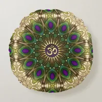 Peacock Bohemian Mandala OM Yoga Round Cushion