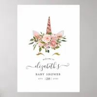 Blush and Rose Gold Floral Unicorn Shower Welcome Poster