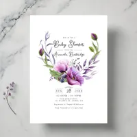 Pastel Purple Poppy Floral Wreath Baby Shower Invitation