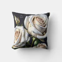 Gorgeous white roses with golden details throw pillow