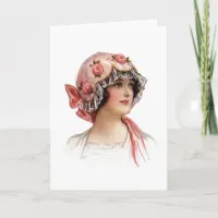 Vintage Lady in Silk Flowered Bonnet Card