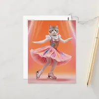 Adorable Ice Skating Cat in Pink Postcard