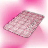 Pink and White Plaid Name Monogram | Bath Mat