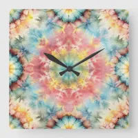    Tie Dye Medallion Print Square Wall Clock