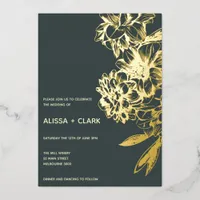 Simple Elegant Modern Floral Wedding  Foil Invitat Foil Invitation