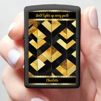 Gold geometric design on black zippo lighter