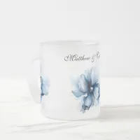 Elegant Dusty Blue Navy  Flowers Wedding  Frosted Glass Coffee Mug