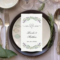 Lavender eucalyptus script mr mrs heart wedding paper guest towels